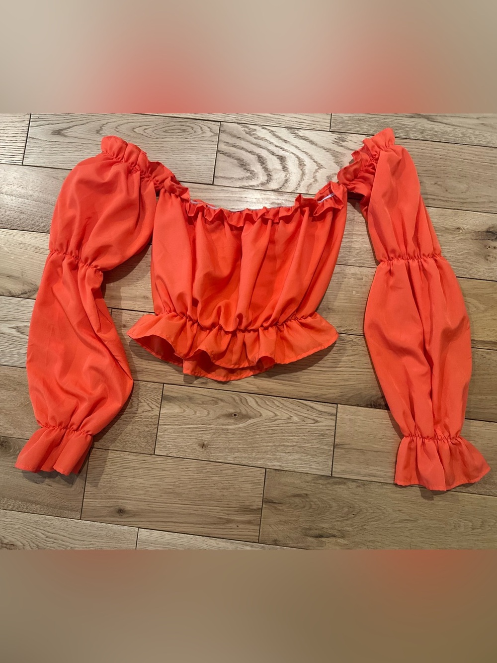 Off-Shoulder orange ruffled crop top